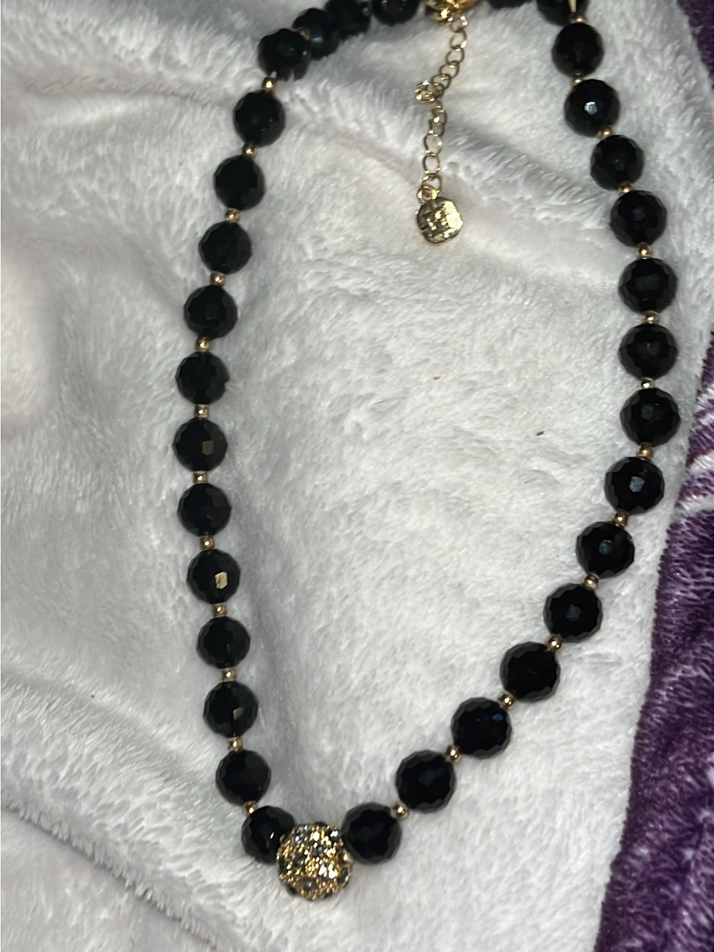 Monet Black Faceted Bead Necklace with Gold Accents